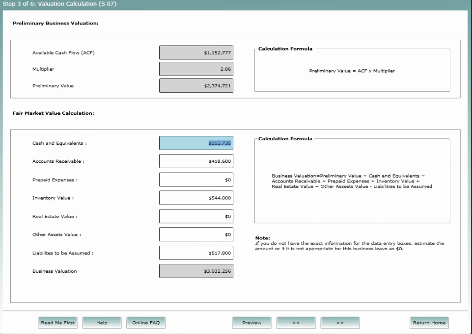 Valuation Calculation (s-60)