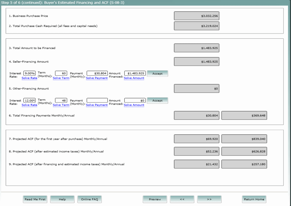 Buyer's Estimated Financing and ACF (s-61C)