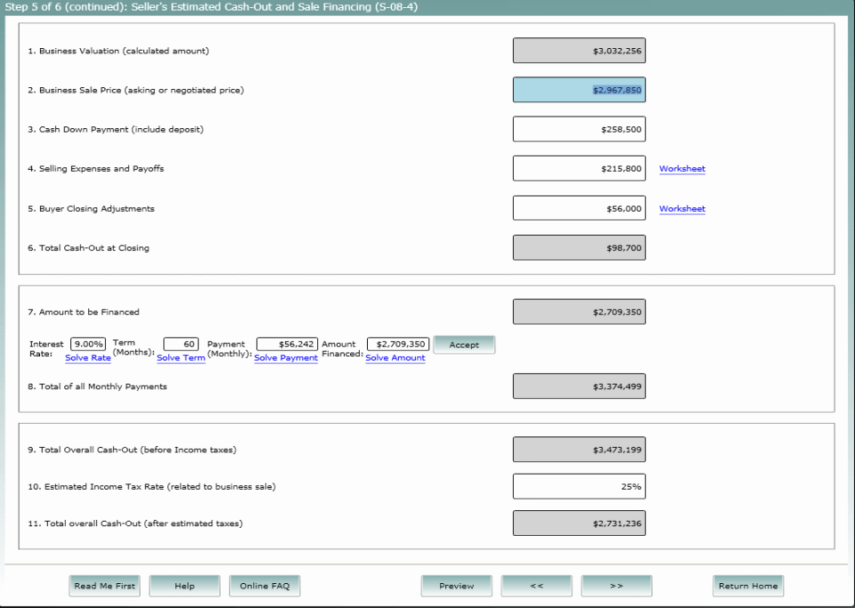 Seller's Estimated Cash-Out and Sale Financing (s-61D)